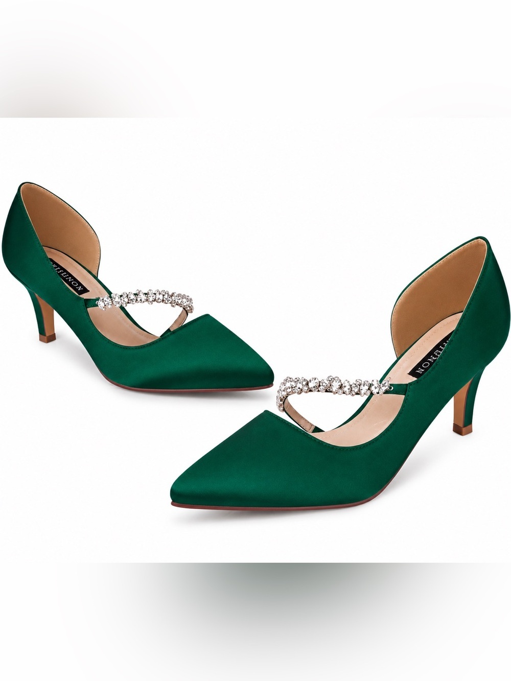 Mid Kitten Heels Rhinestone Closed Pointy Toe Pumps Wedding Party Shoe MSRP $119